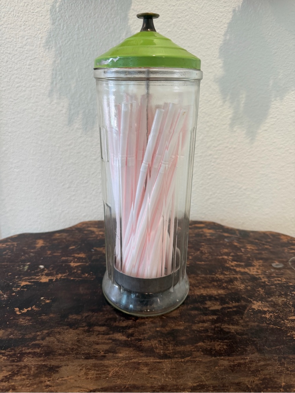 Green Lid Glass Straw Dispenser - Clear Glass Party Straw Holder